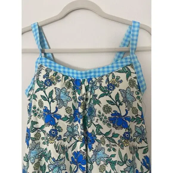 Lands' End Women's Floral Check Tankini Bathing Suit Top 8 D - Picture 2 of 13